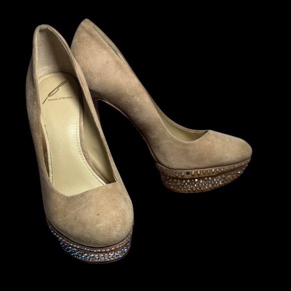 Brian Atwood Francoise Embellished Stiletto Pumps Tan Suede Leather size 8 - Picture 13 of 13